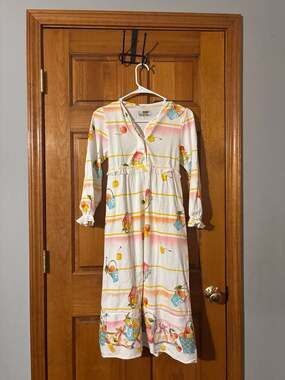 Vintage Rhythm Cherry and Fruit Basket Print Long Sleeve Nightgown, Size 11